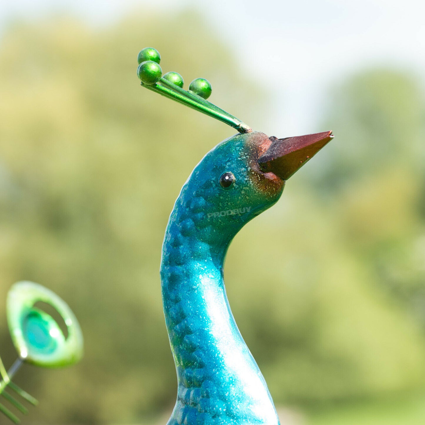 Large 56cm Green Metal Peacock Garden Ornament
