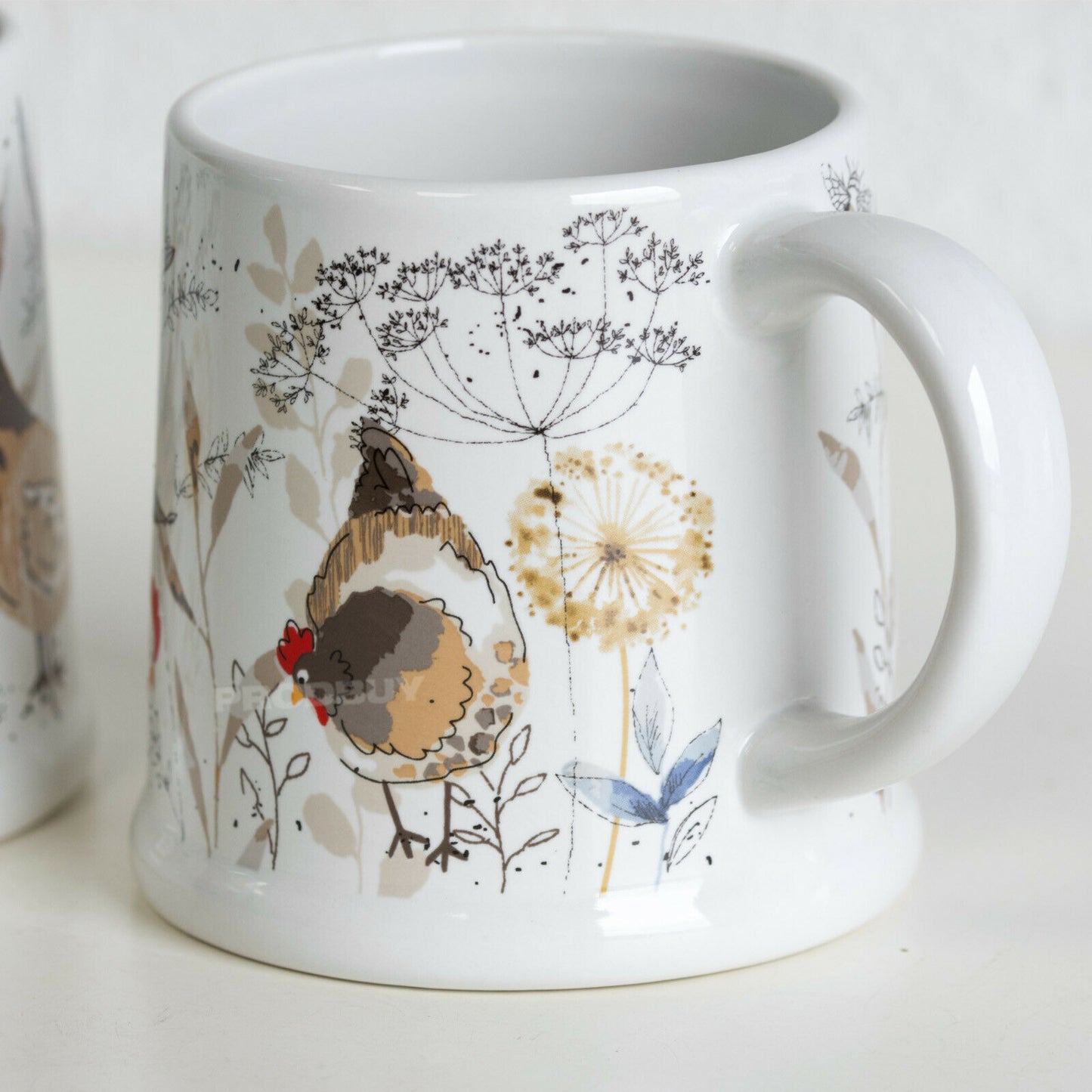 Set of 2 Country Hens Large Footed Coffee Mugs