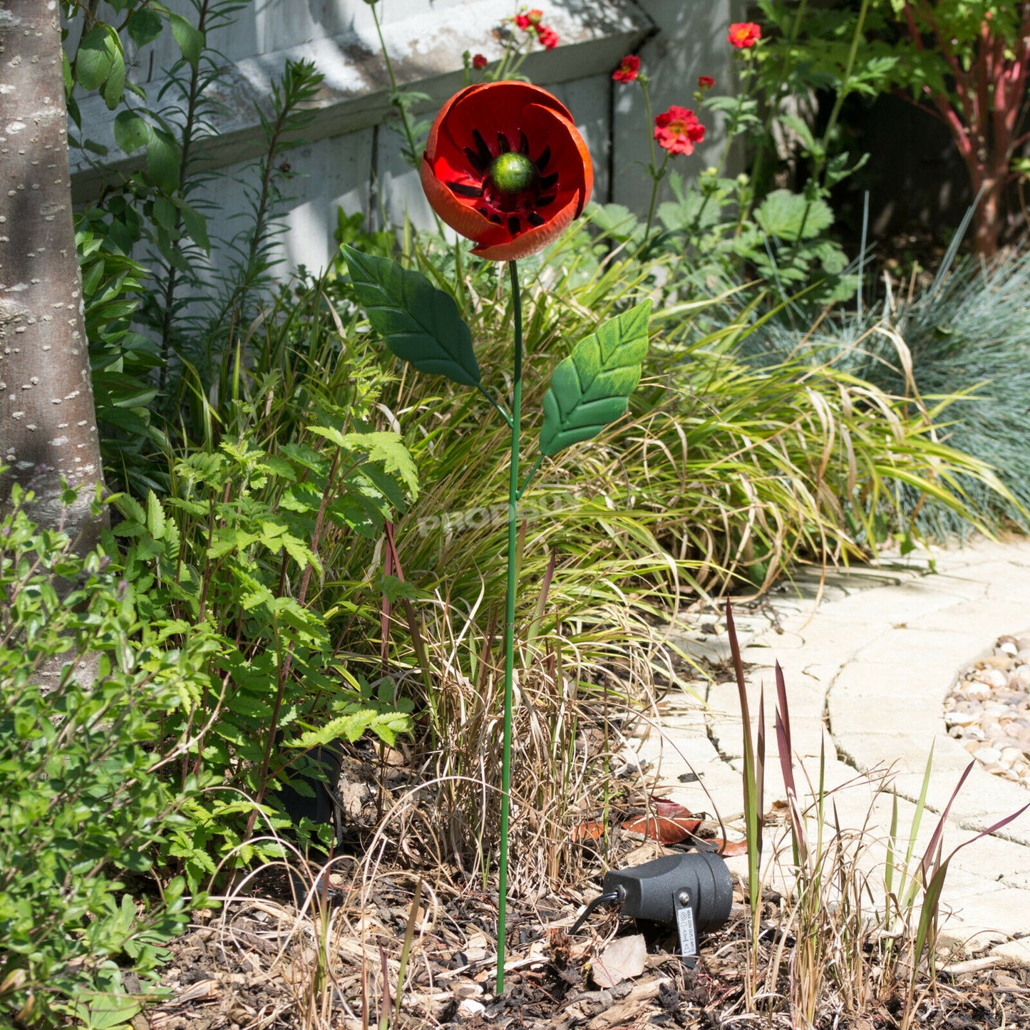 Large Metal Poppy Garden Stake Ornament 82cm Tall
