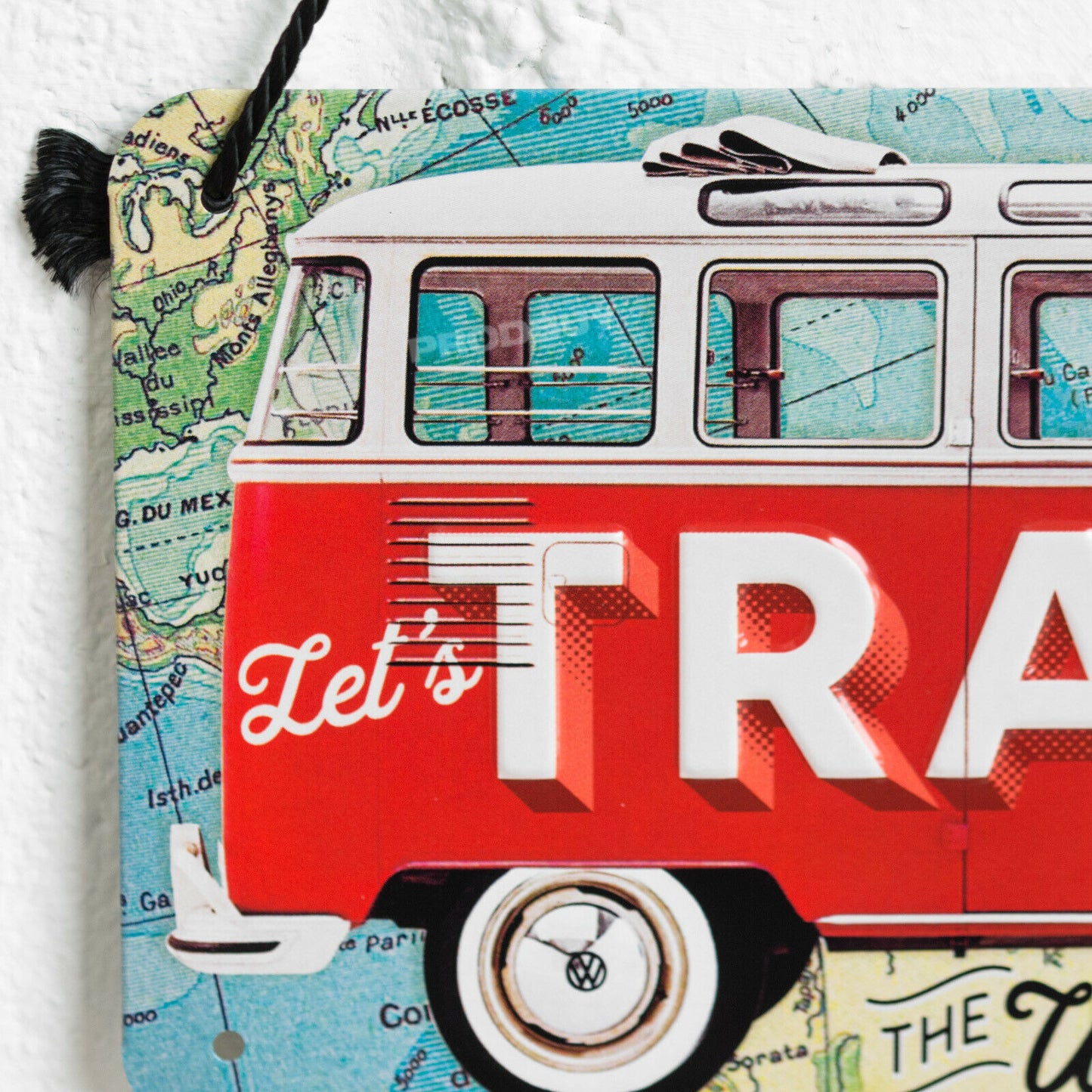 'Let's Travel The World' 20cm Hanging Metal Wall Sign