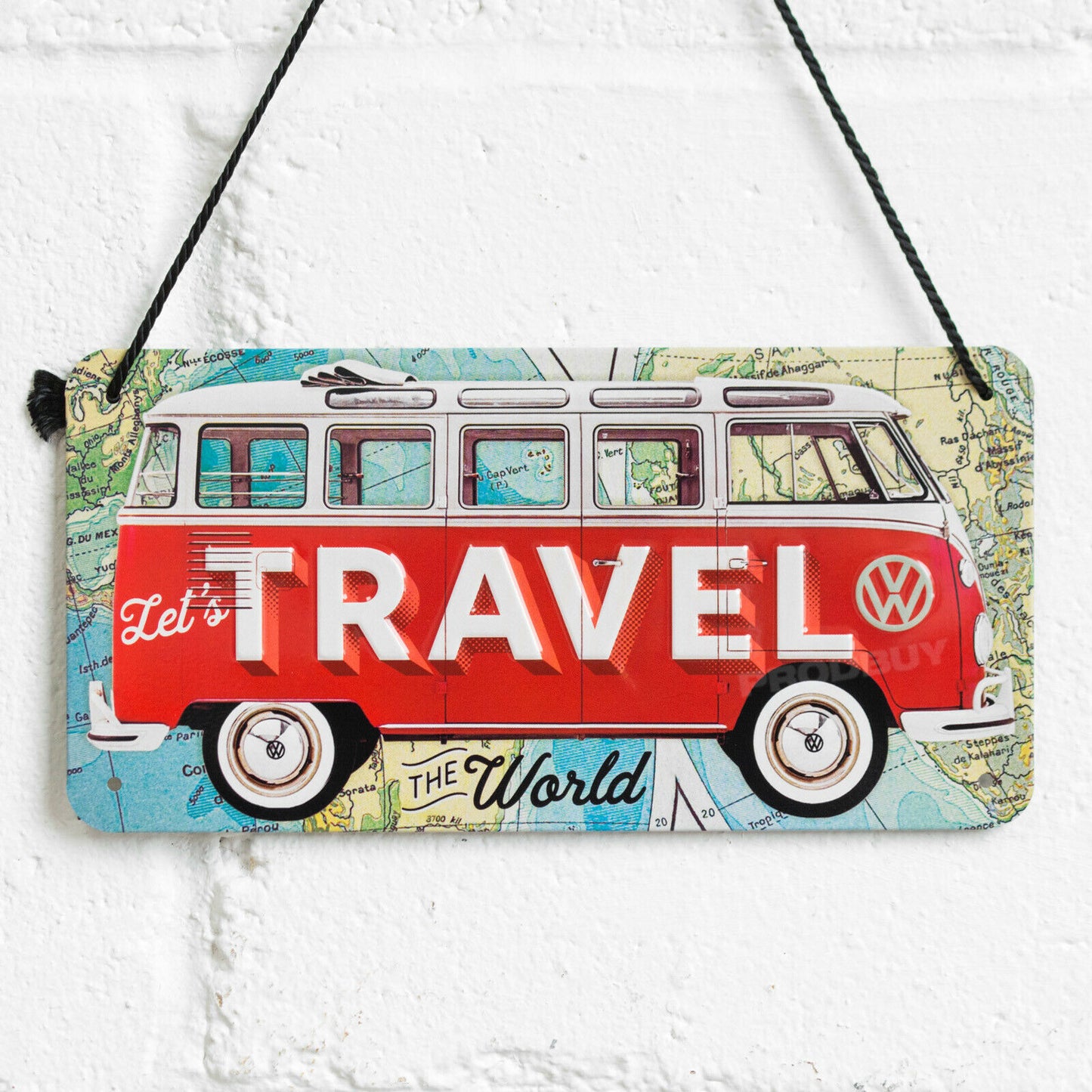 'Let's Travel The World' 20cm Hanging Metal Wall Sign