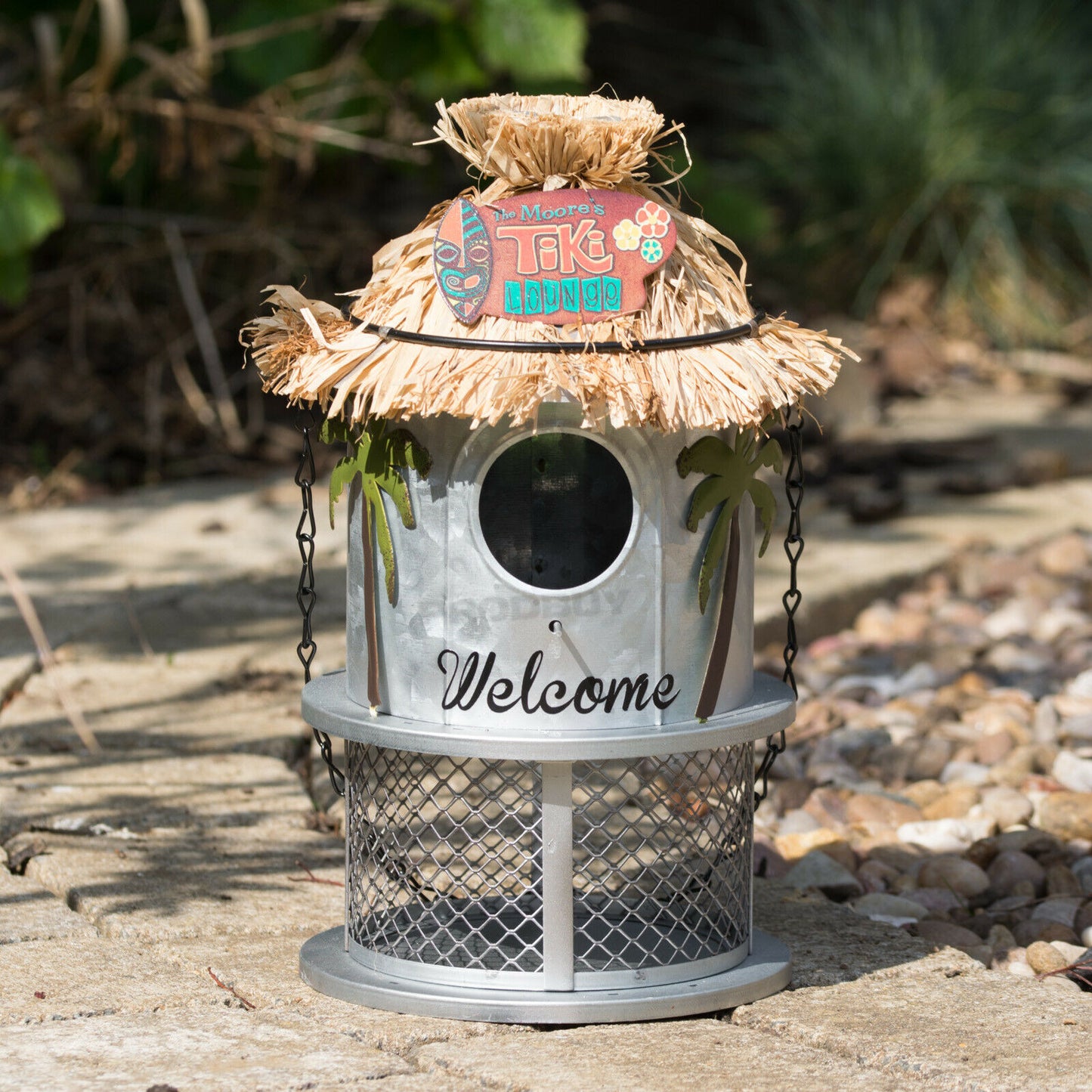 'Tiki Lounge' Hanging Metal Bird Feeder Nesting Box