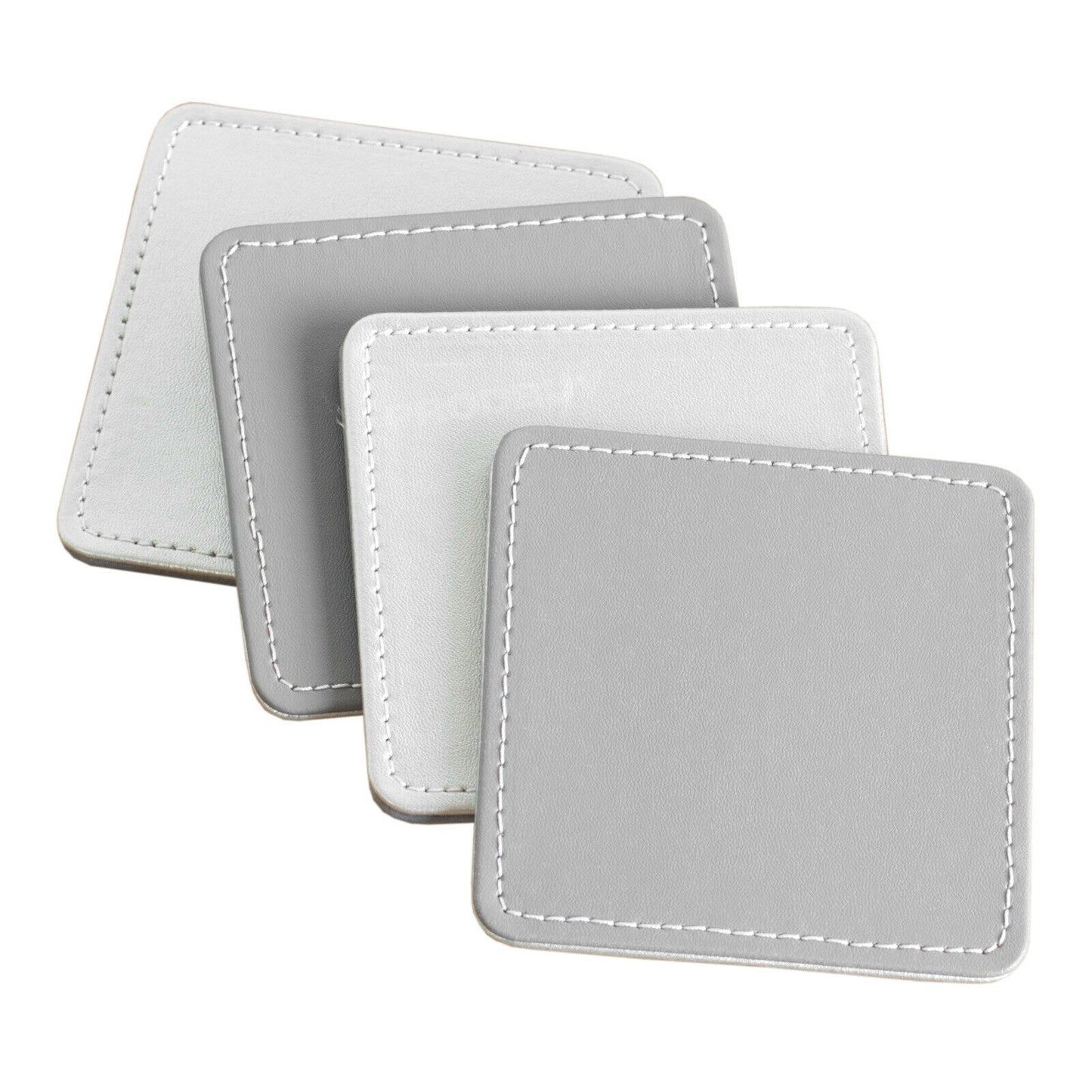 Set of Faux Leather Silver & Grey 4 Placemats & 4 Coasters