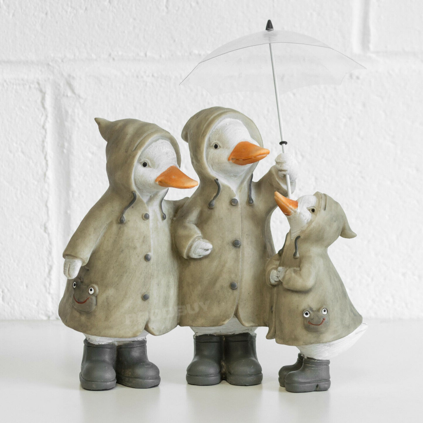 Duck Family in Black Boots with Umbrella Ornament Cute Wellies