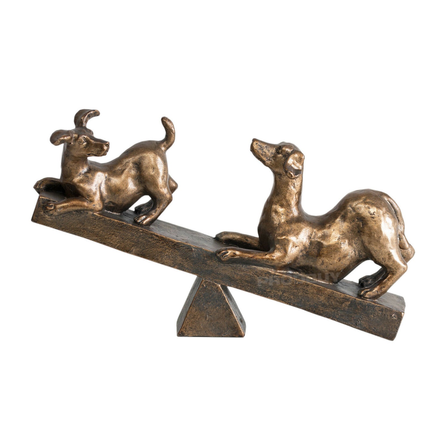 Dogs Playing On Seesaw Ornament Aged Bronze Colour
