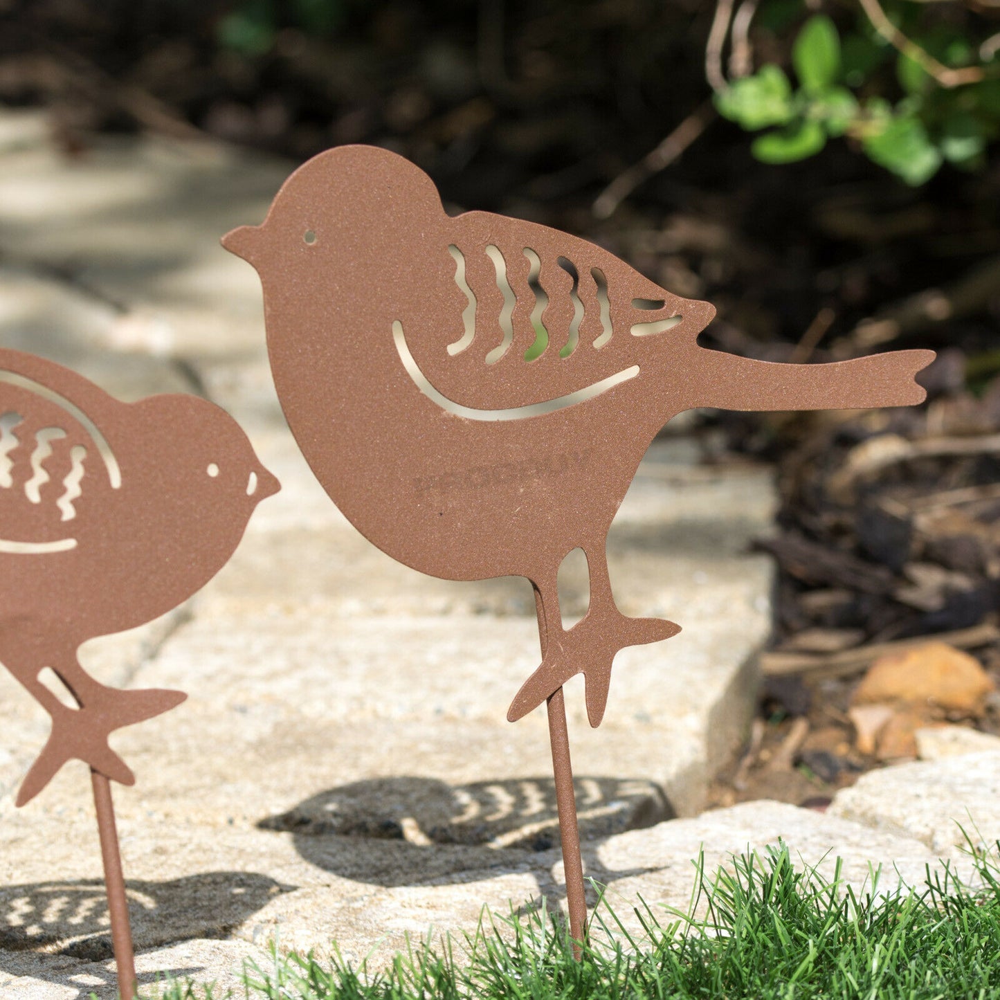 Set of 2 Rusty Metal Birds Garden Stake Ornaments