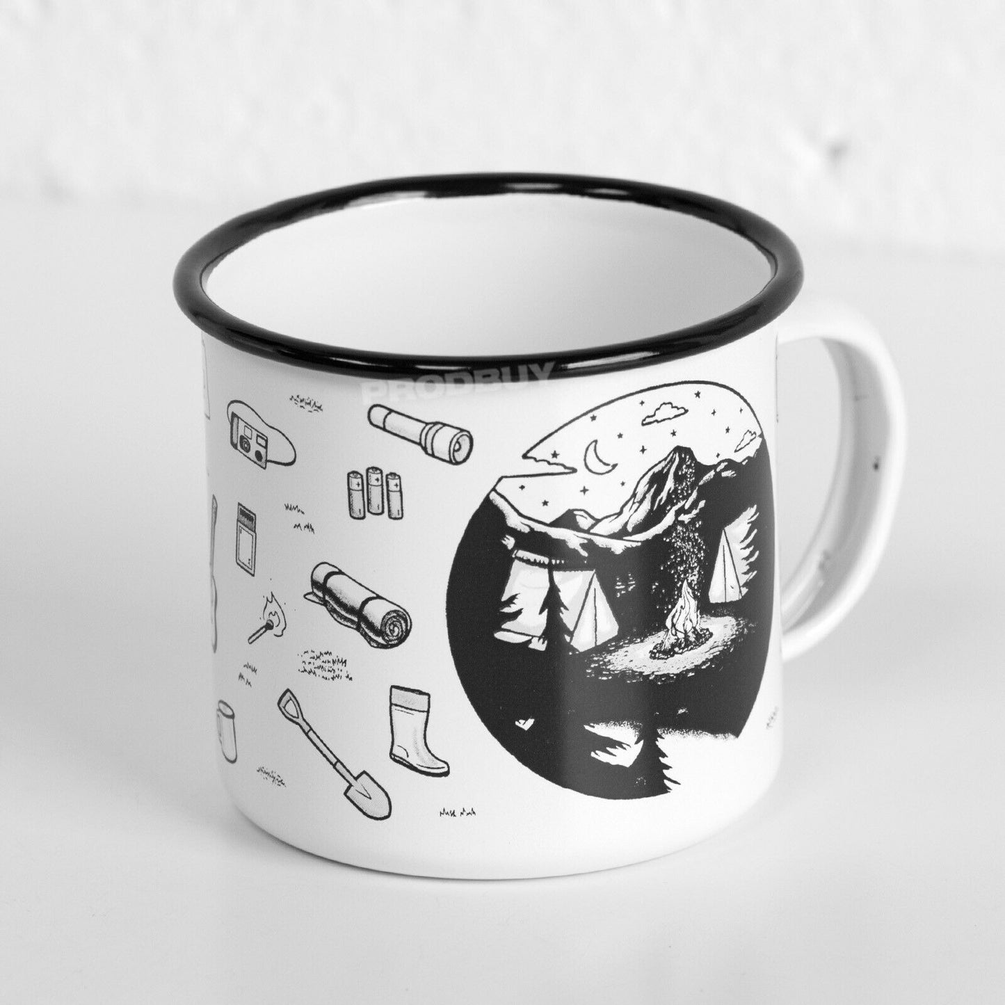 White 'Just Enjoy' Enamel Camping Coffee Mug