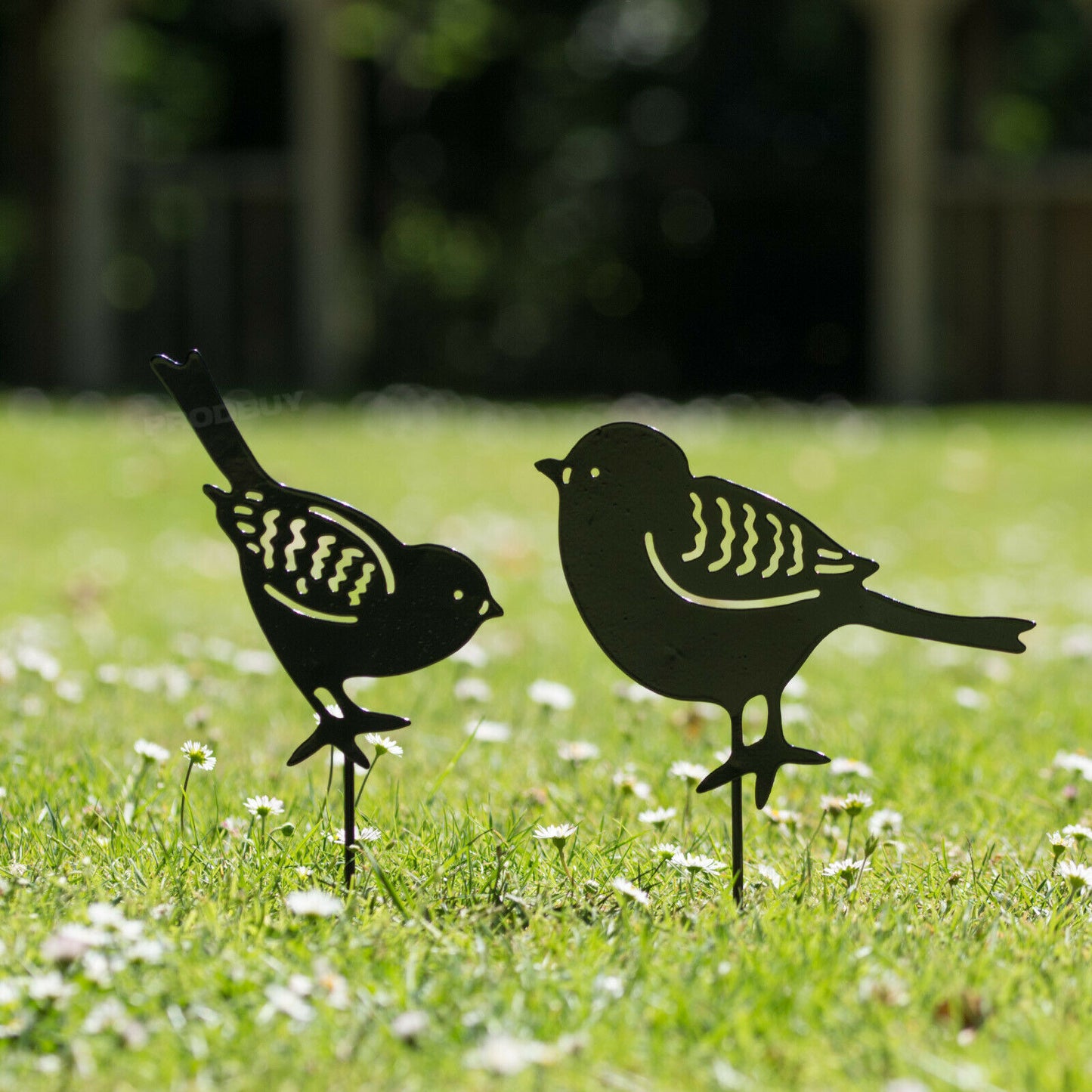 Set of 2 Black Metal Birds Garden Stake Silhouette Ornaments