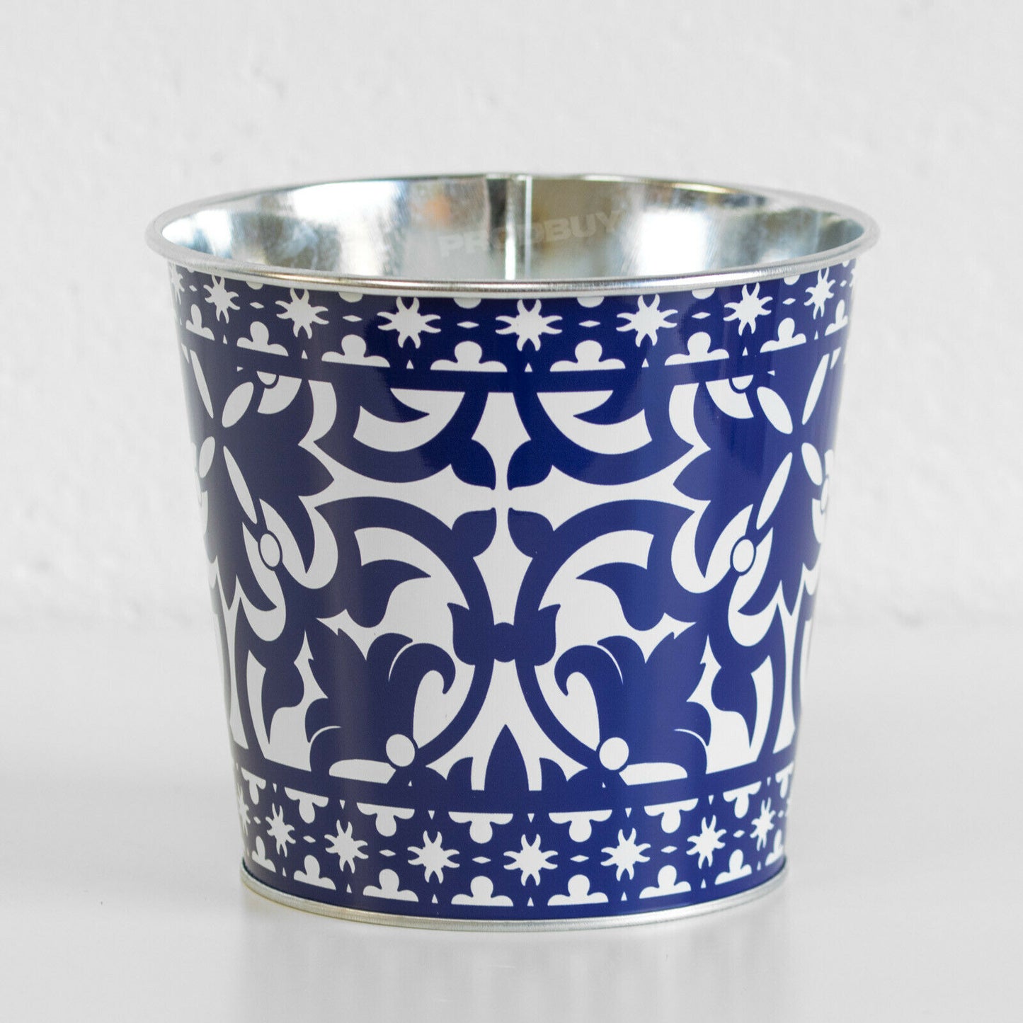 Portuguese Blue & White Round Metal Flower Plant Pot