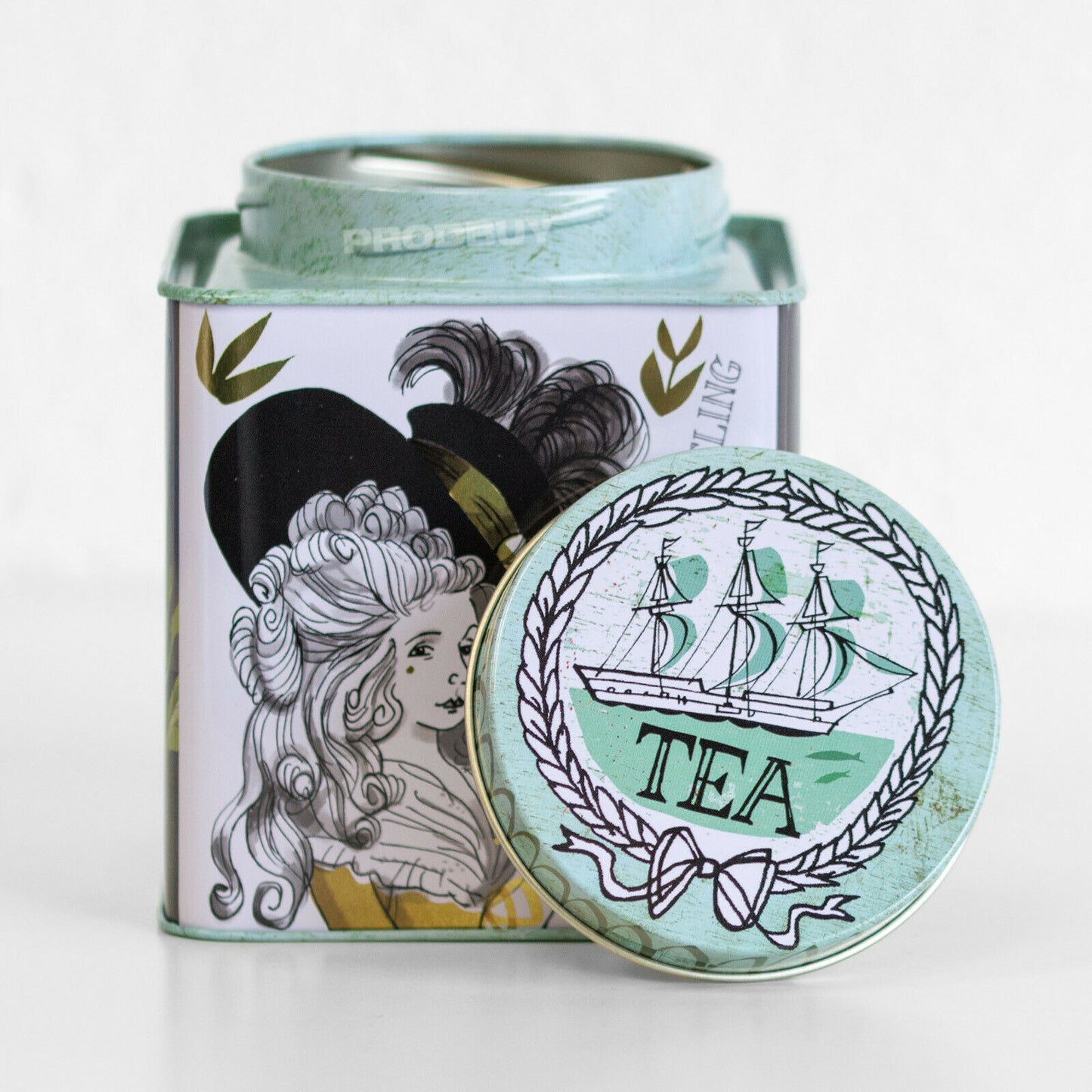 Georgian Themed Metal Tea Caddy Storage Tin