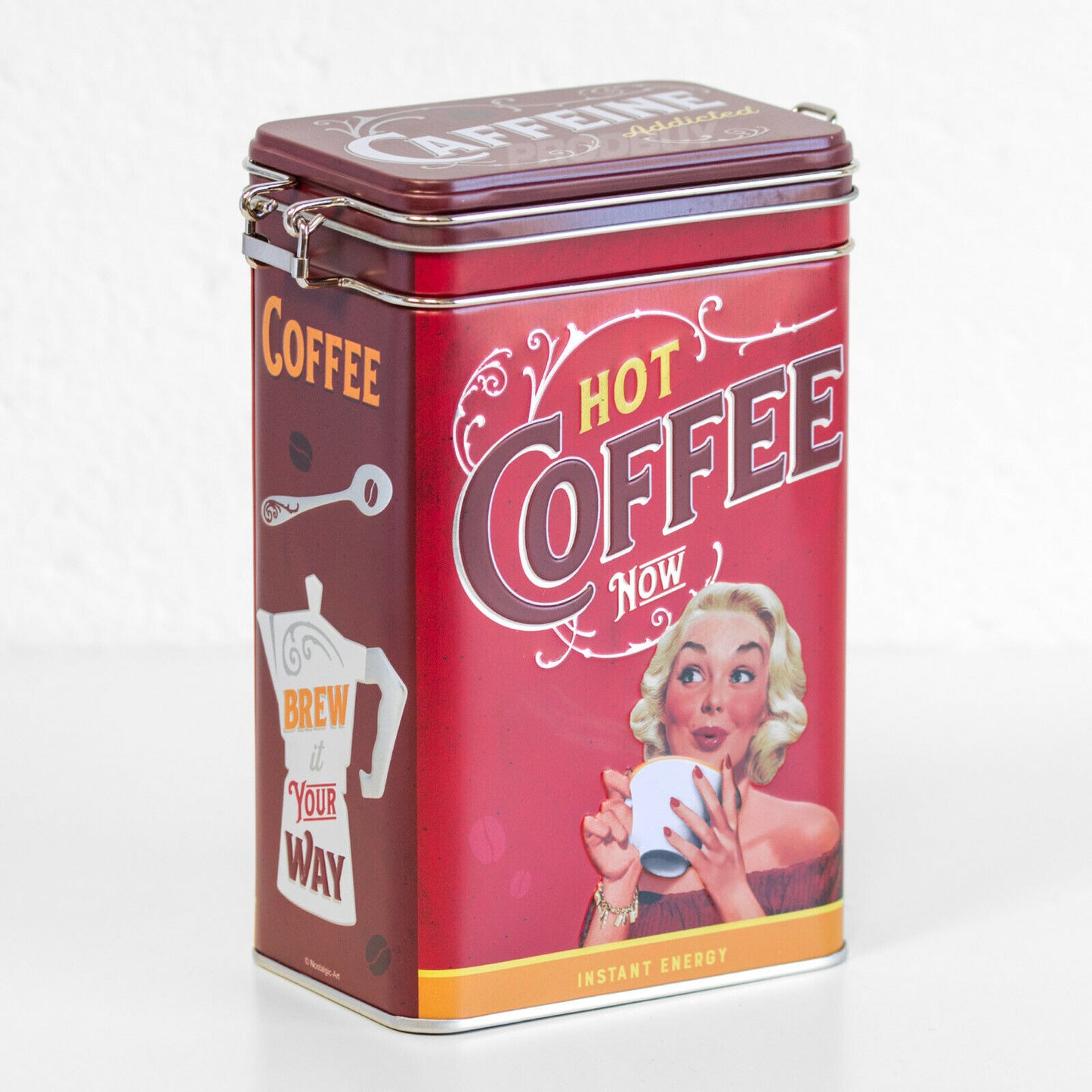 Hot Coffee Now Retro Clip Top 1.3 Litre Storage Tin
