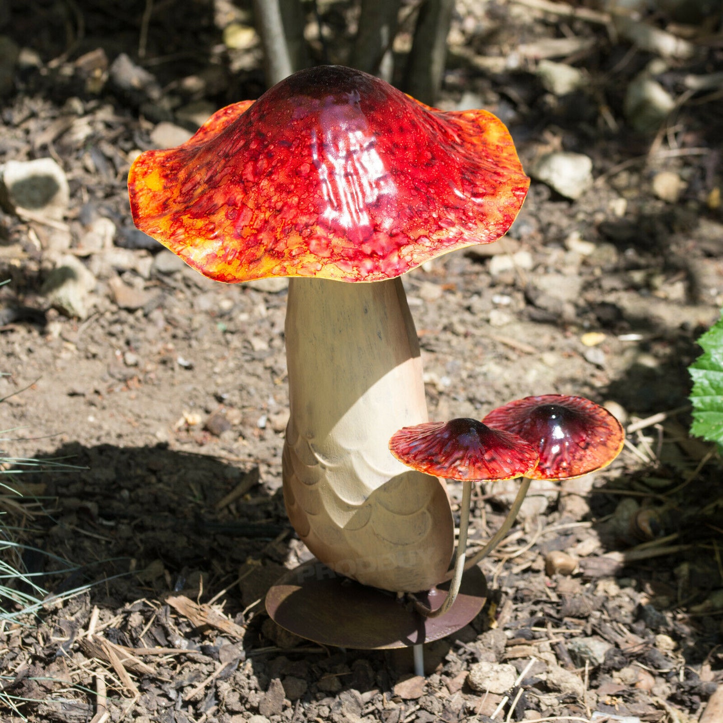 Orange Metal Toadstools Stake Garden Ornament
