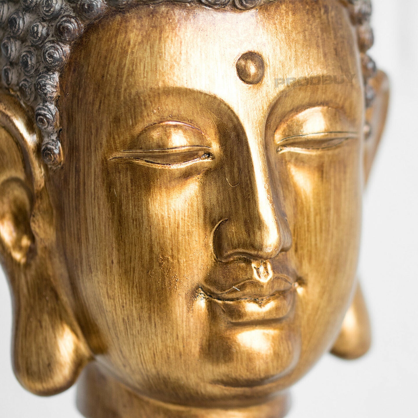 Buddha Head On Stand Ornament Distressed Gold Design