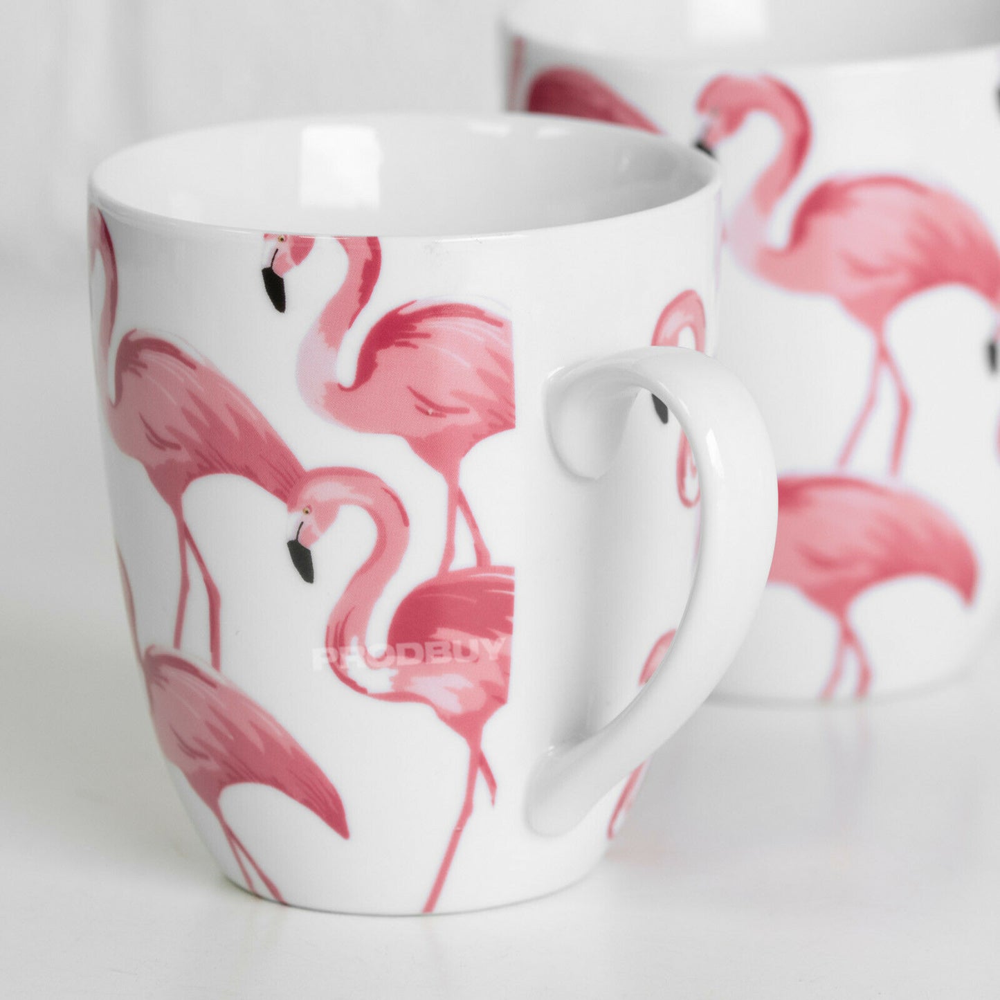 Set of 2 White & Pink Flamingo Coffee Mugs