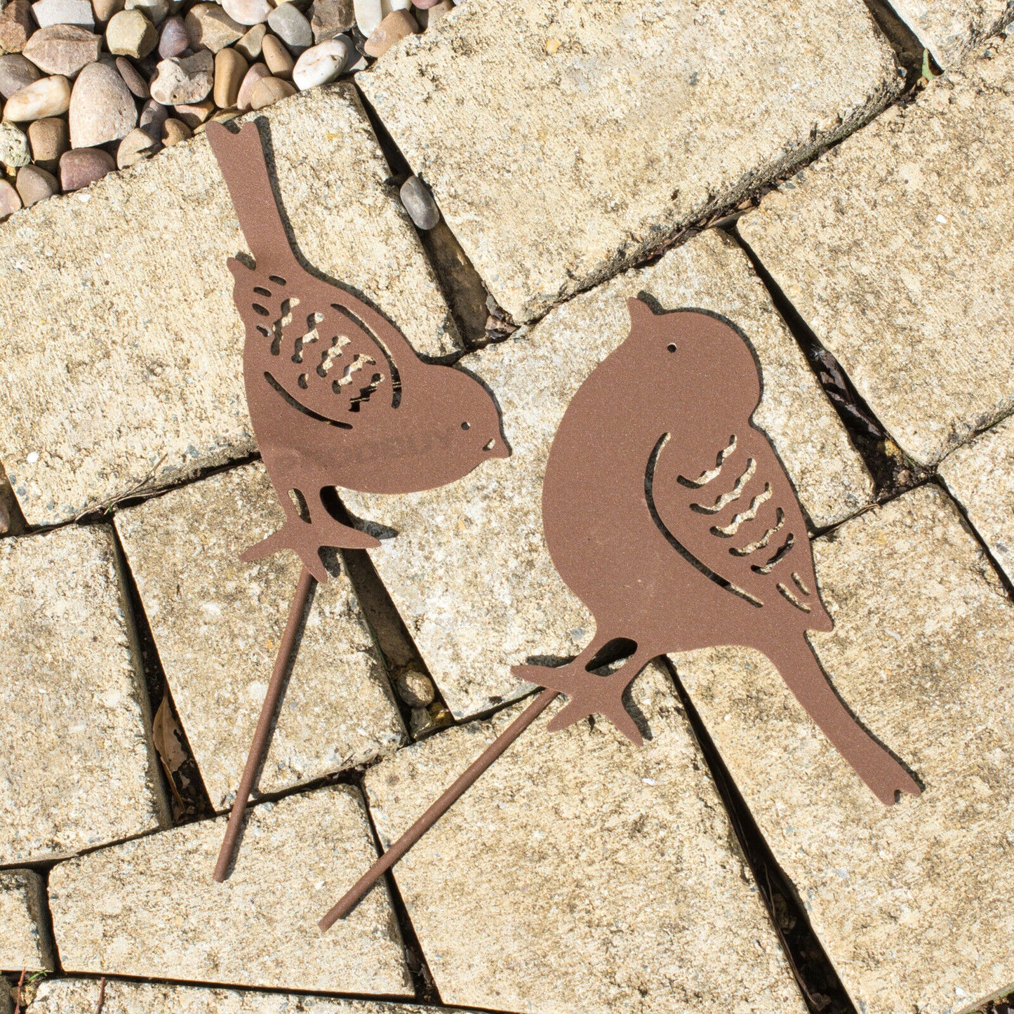 Set of 2 Rusty Metal Birds Garden Stake Ornaments