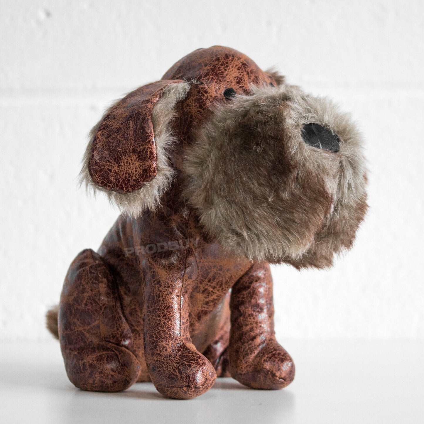 Fluffy Brown Faux Leather Dog Door Stop