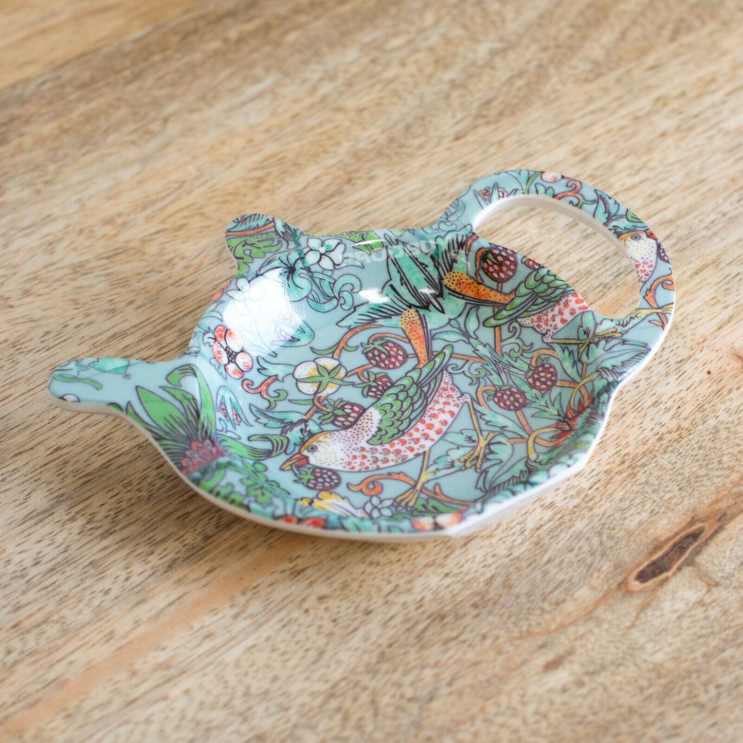 2 Piece William Morris Teal Strawberry Thief Tea Bag Tidy & Spoon Rest Set