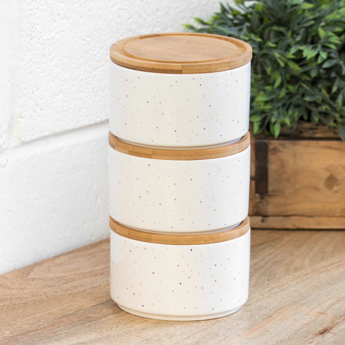 Set of 3 Stackable Ceramic Storage Canisters