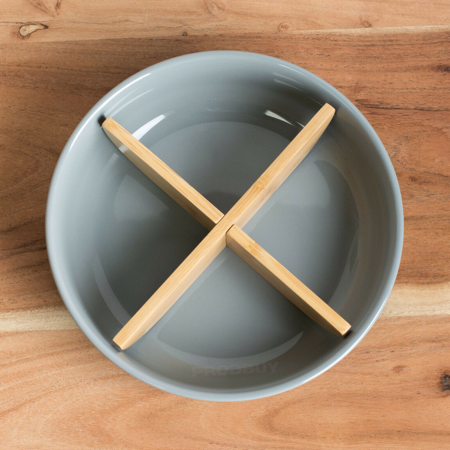 Typhoon Grey Serving Dish with Bamboo Dividers Chip & Dip Crisp Snack Bowl