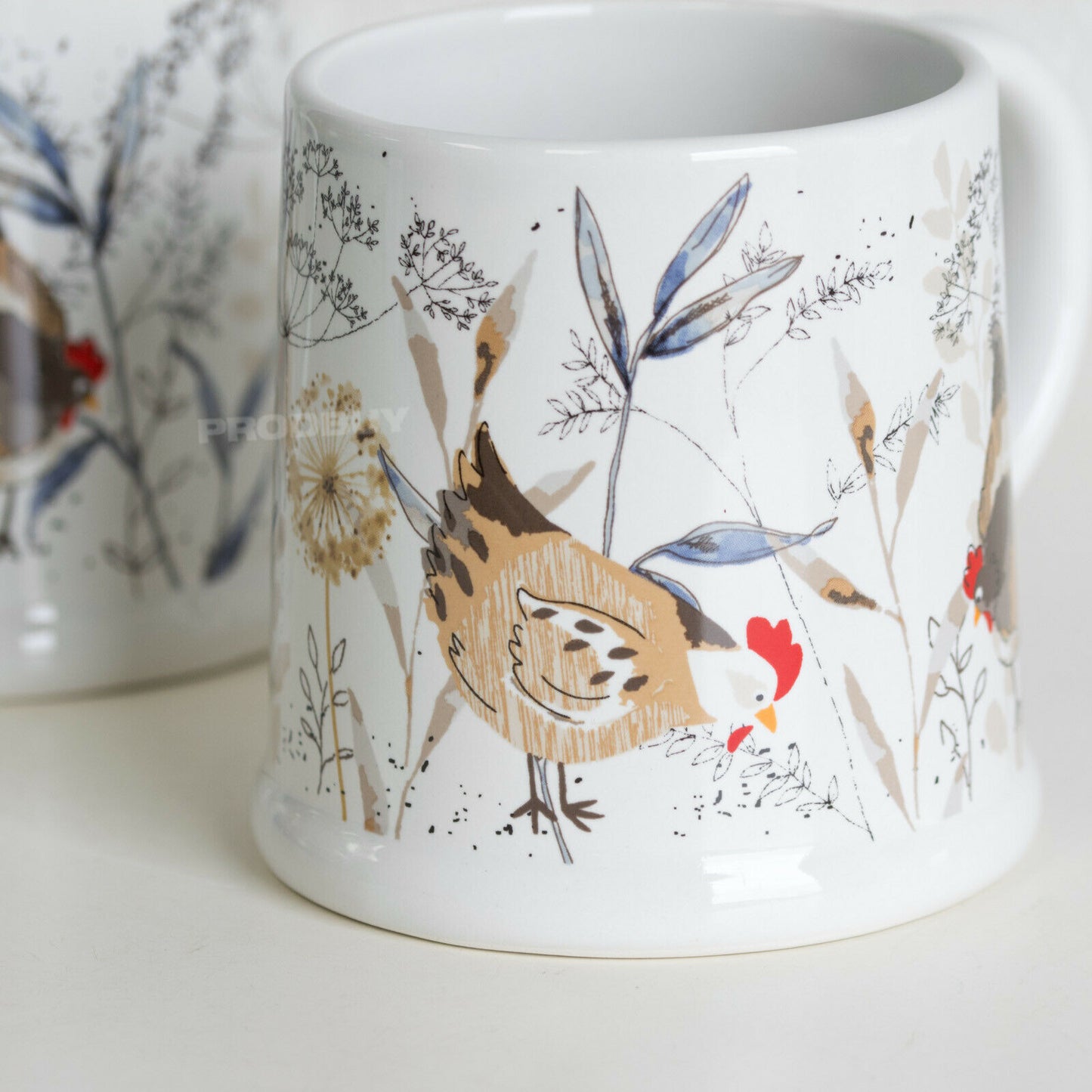 Set of 2 Country Hens Large Footed Coffee Mugs