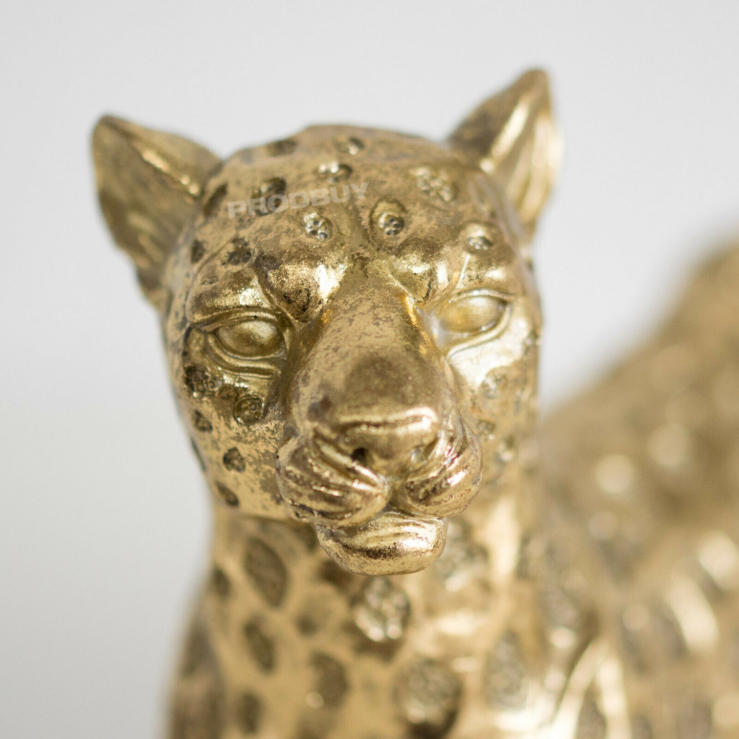 Gold Standing Resin Leopard 20cm Wild Cat Ornament