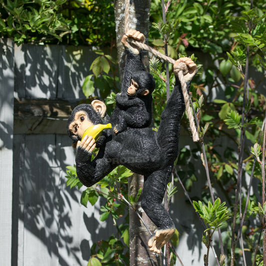 Rope Hanging Black Monkey With Baby Garden Tree Ornament