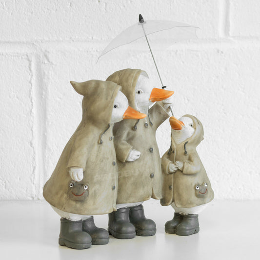 Duck Family in Black Boots with Umbrella Ornament Cute Wellies