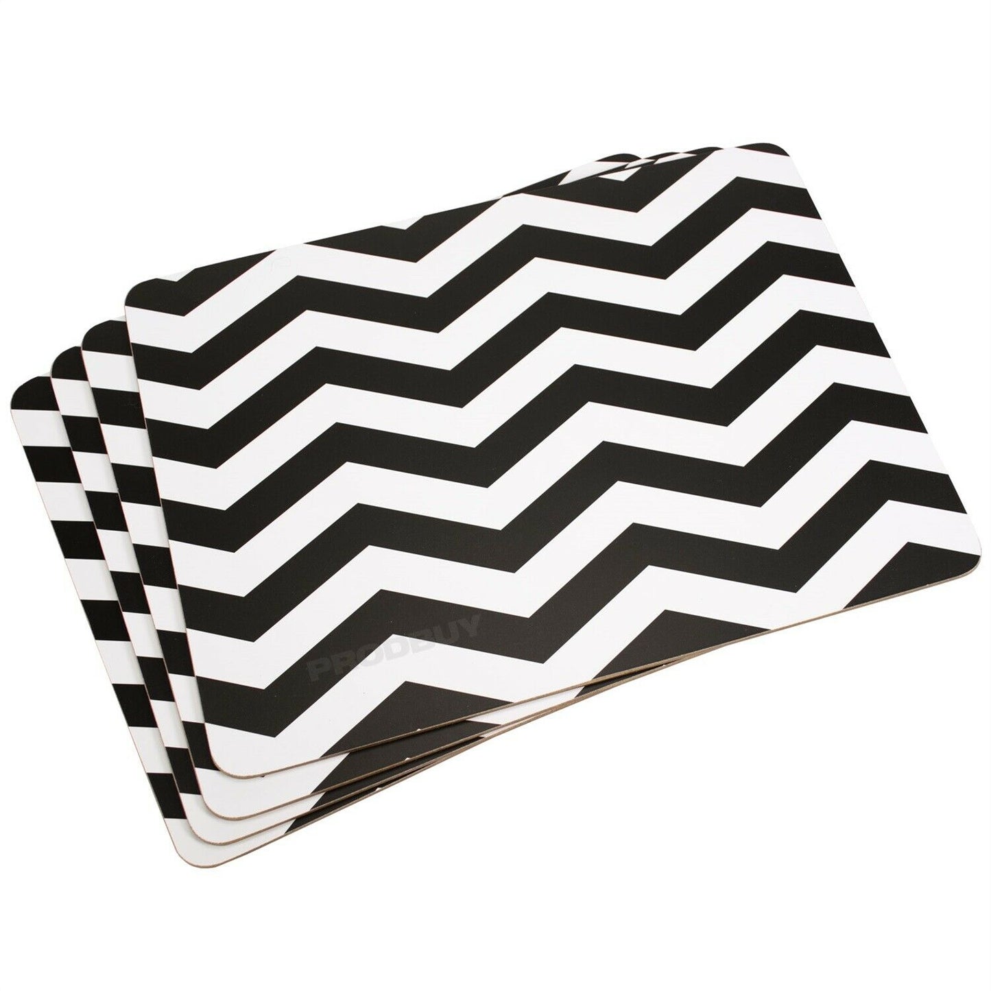 Set of White & Black Chevron 4 Placemats & 4 Coasters