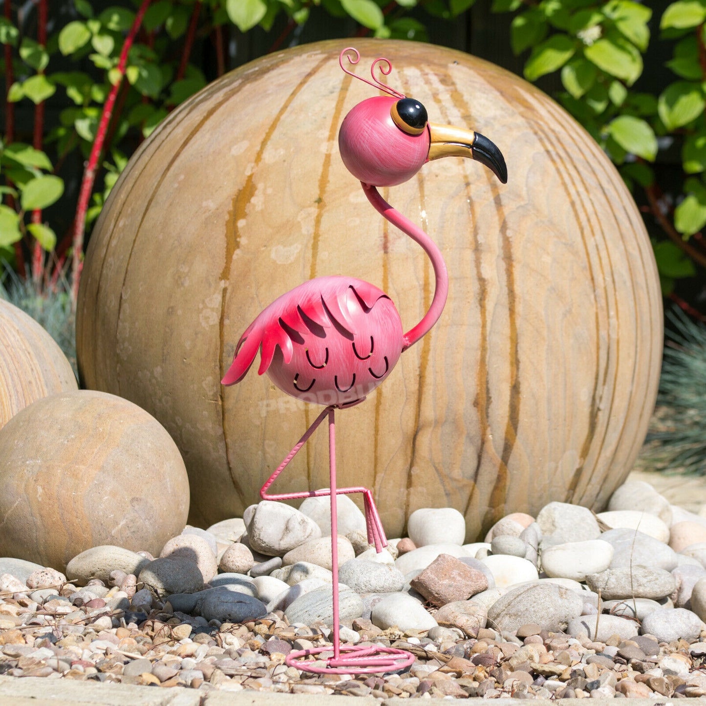 Cartoon Big Eyes Pink Flamingo Garden Ornament