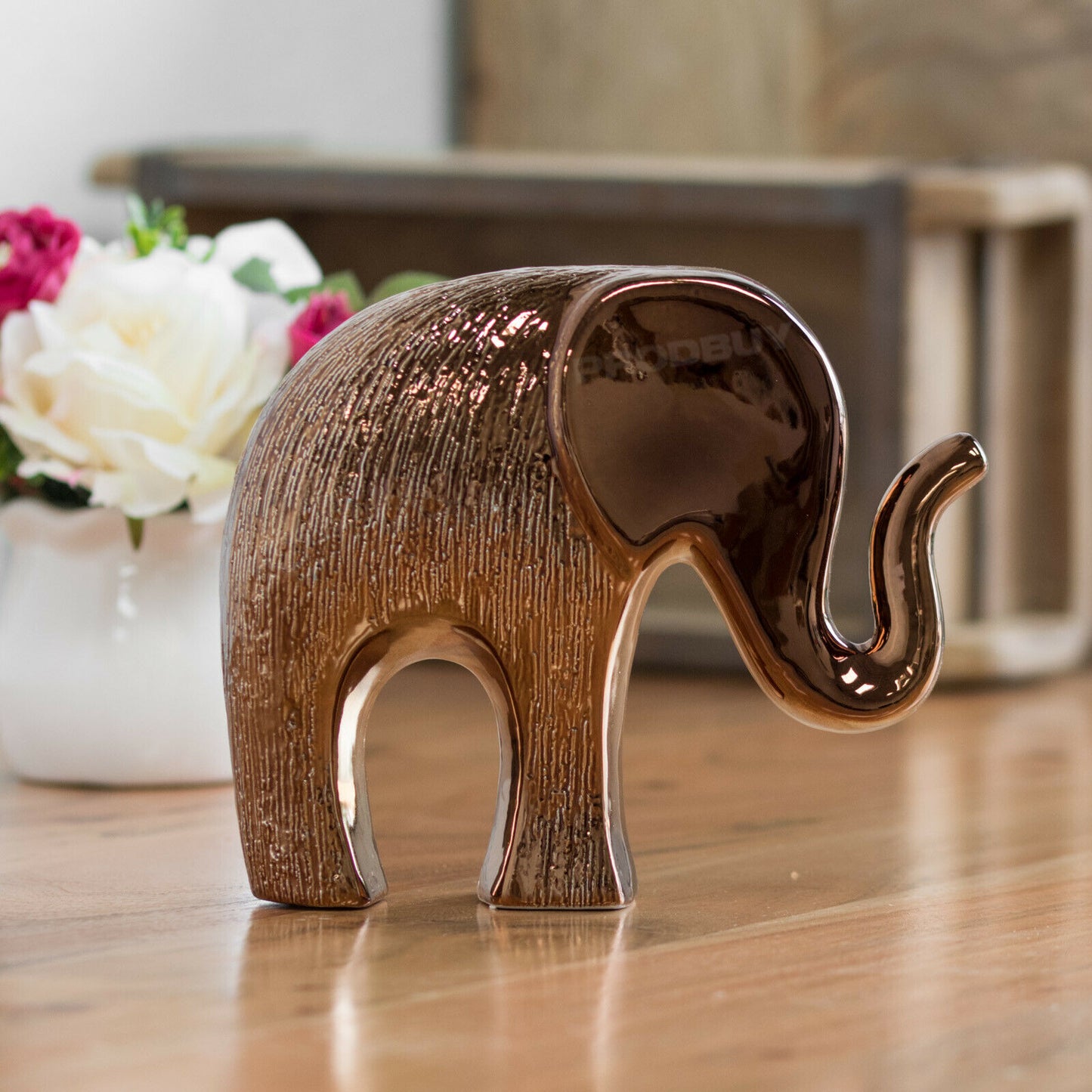Copper Ceramic Elephant 15cm Ornament