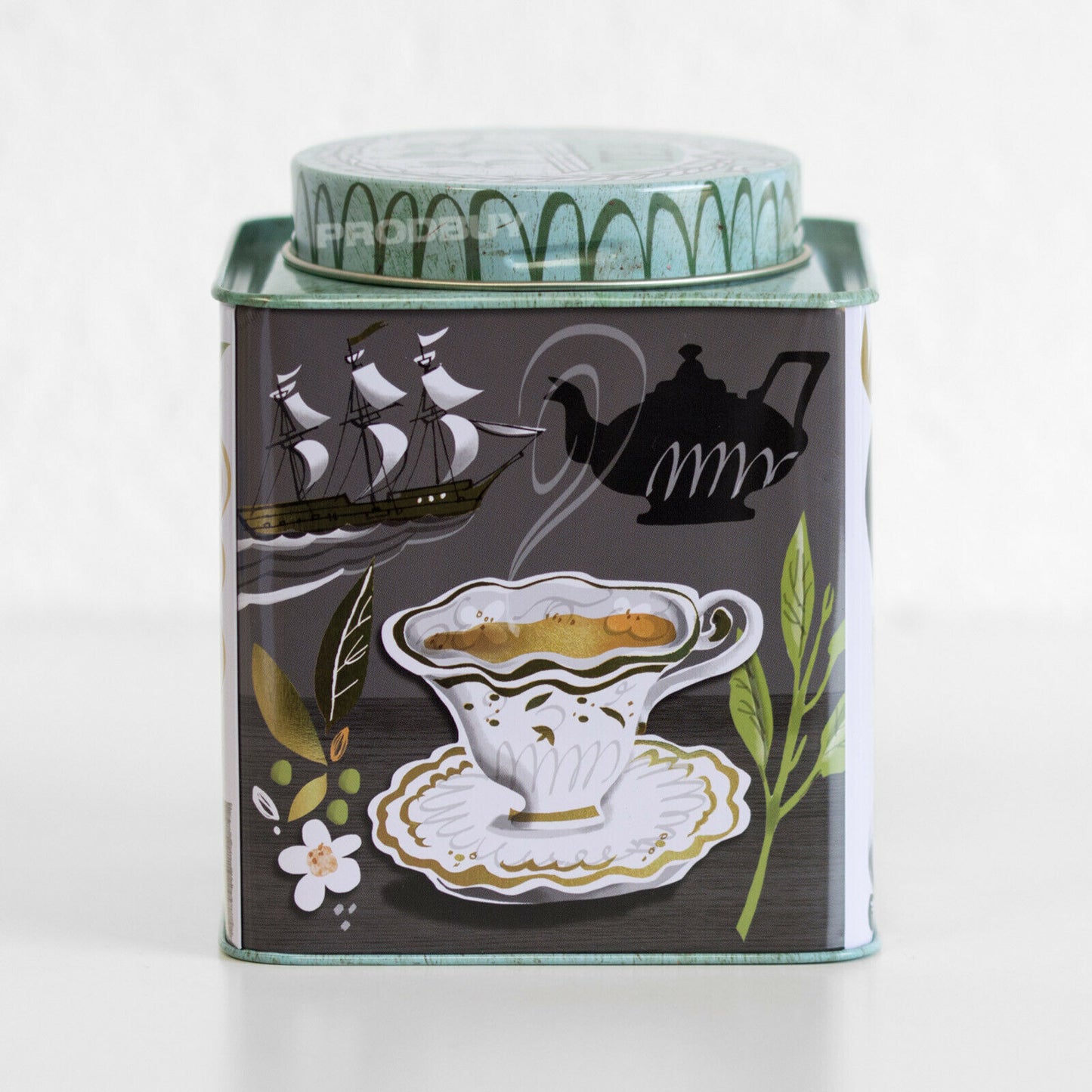 Georgian Themed Metal Tea Caddy Storage Tin