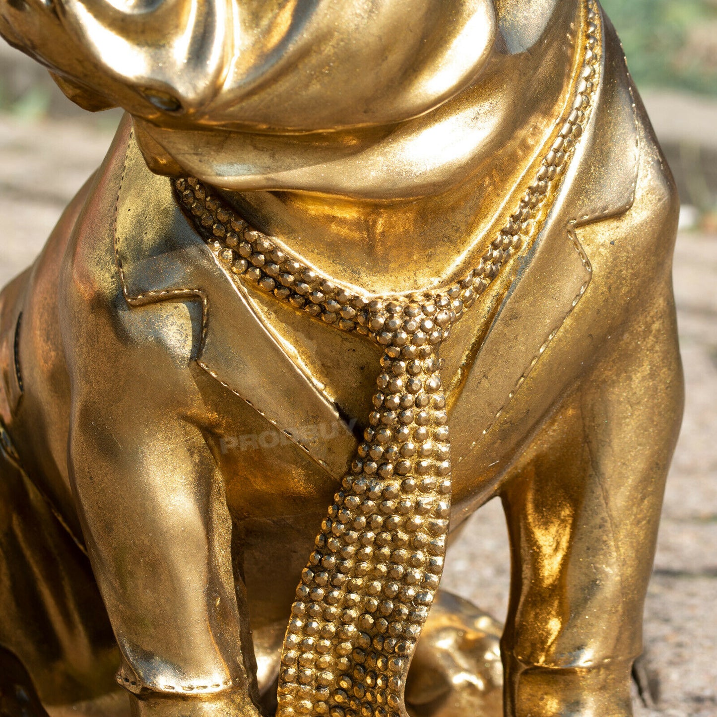 Large Gold Resin Bulldog Statue with Hat & Tie
