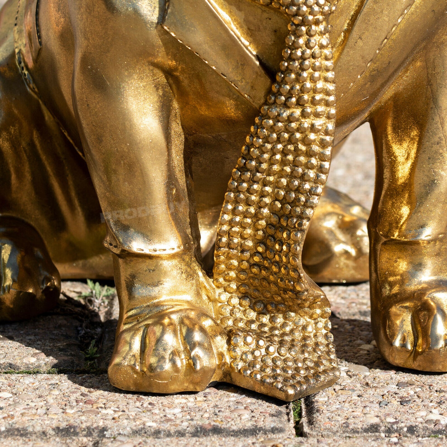 Large Gold Resin Bulldog Statue with Hat & Tie