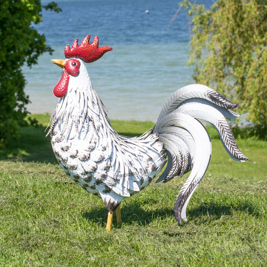 Large Metal Chicken Ornament Garden Rooster Sculpture