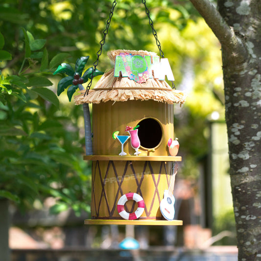 Aloha Tiki Bar Hanging Metal Garden Bird House