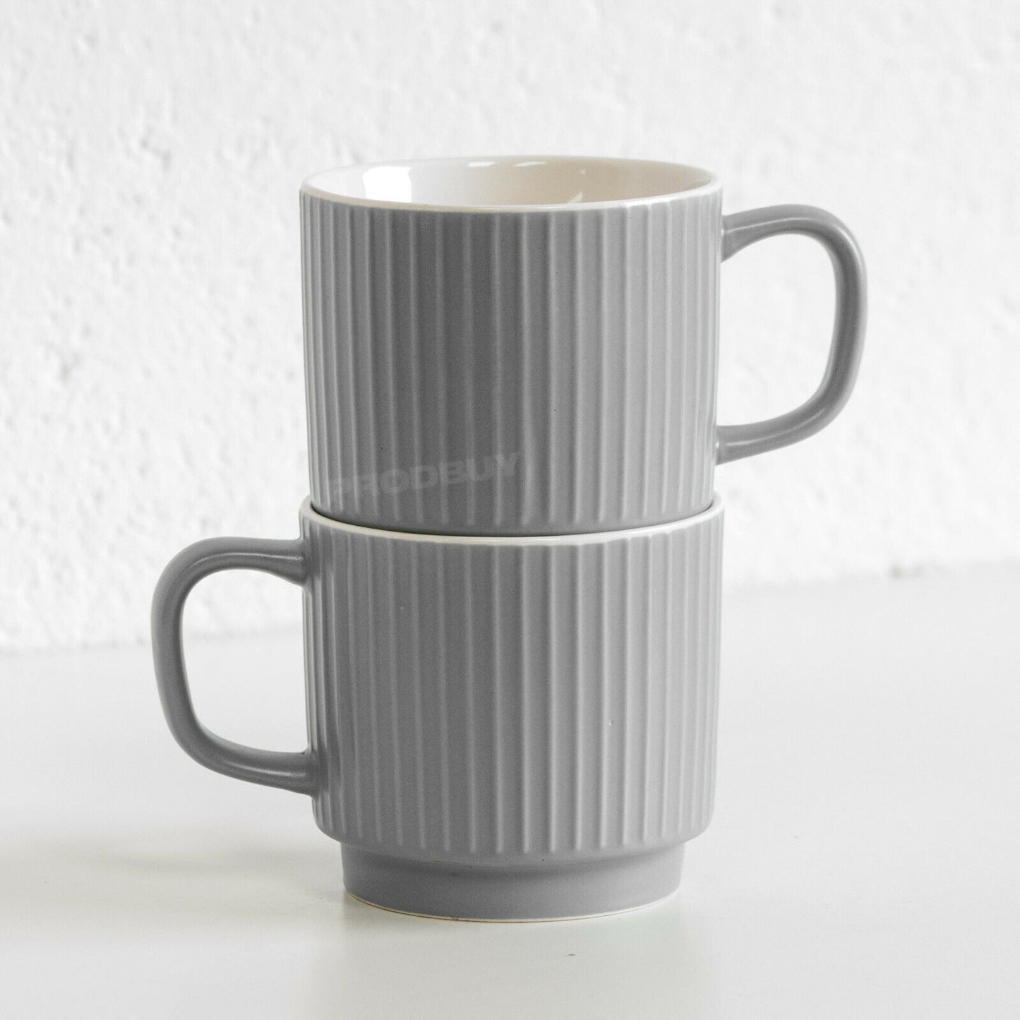 Set of 2 Grey Embossed Lines Mugs