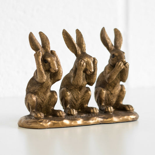 Bronze 3 Wise Hares Ornament See Speak Hear No Evil