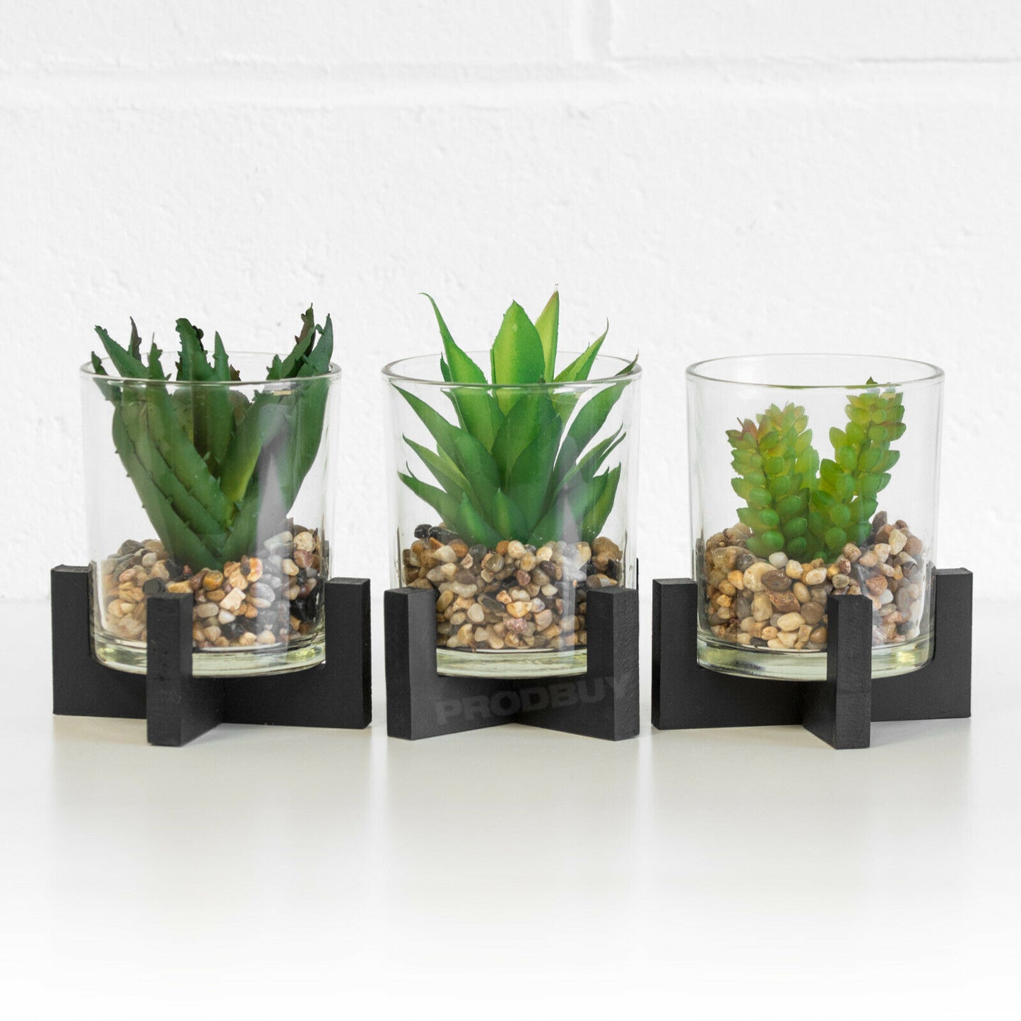 Small Artificial Cactus Succulent In Stand & Glass Pot