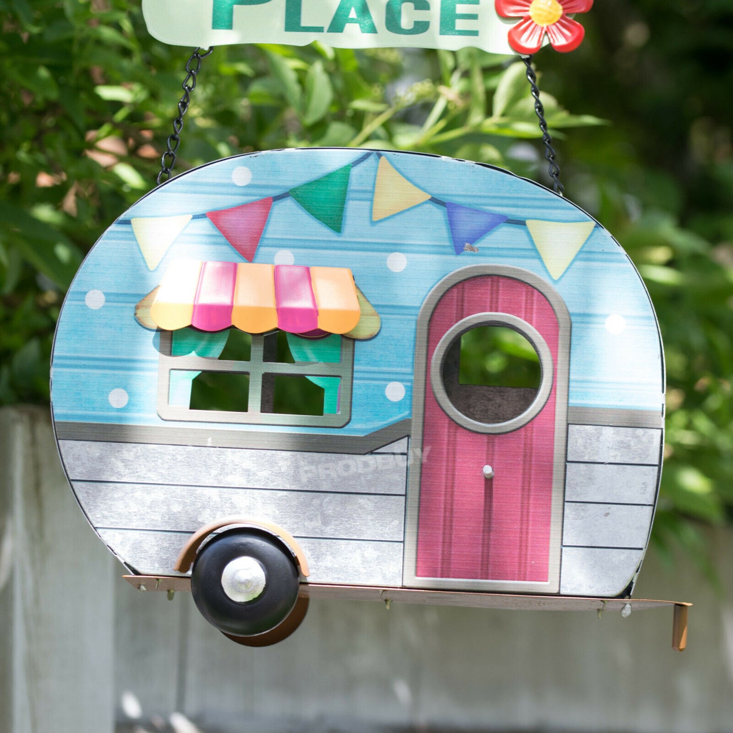 Happy Place Tree Hanging Caravan Bird House Garden Decoration