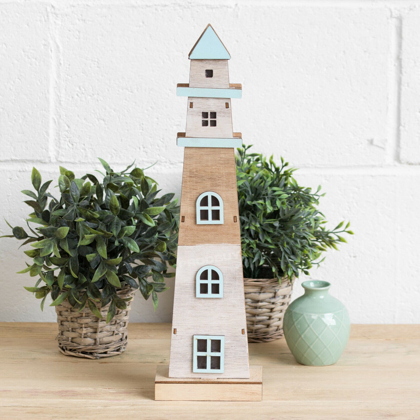 Wooden Lighthouse Seaside 45cm Ornament