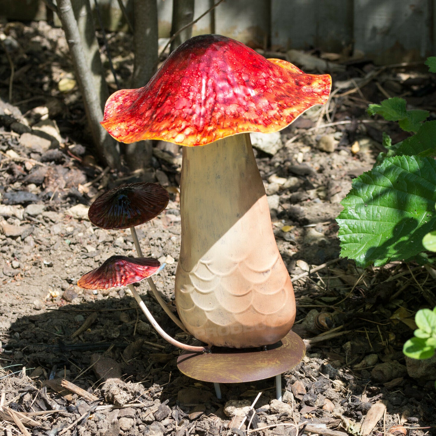 Orange Metal Toadstools Stake Garden Ornament