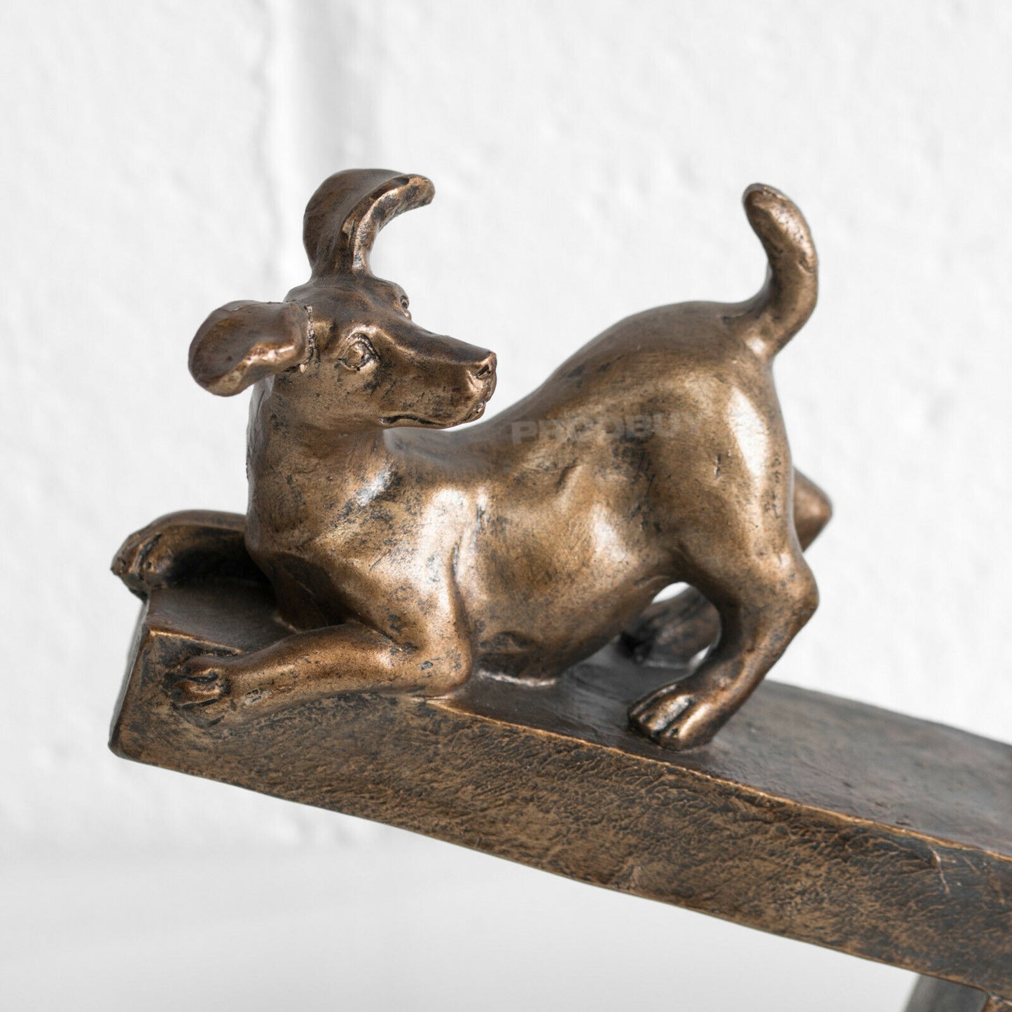 Dogs Playing On Seesaw Ornament Aged Bronze Colour