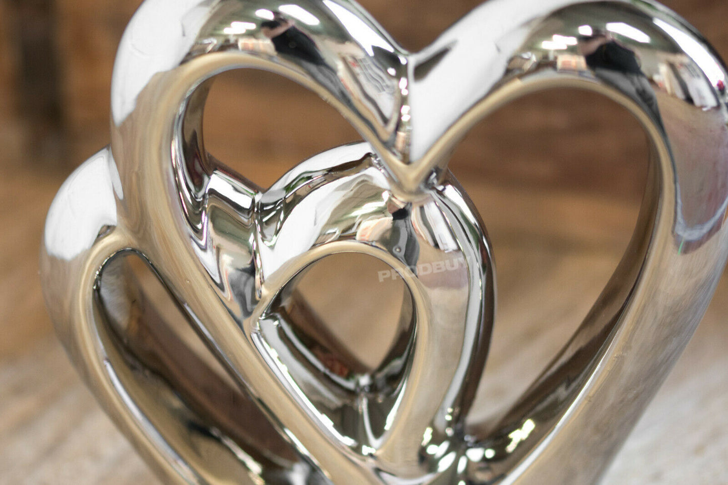Silver Double Love Heart 15cm Decorative Ornament