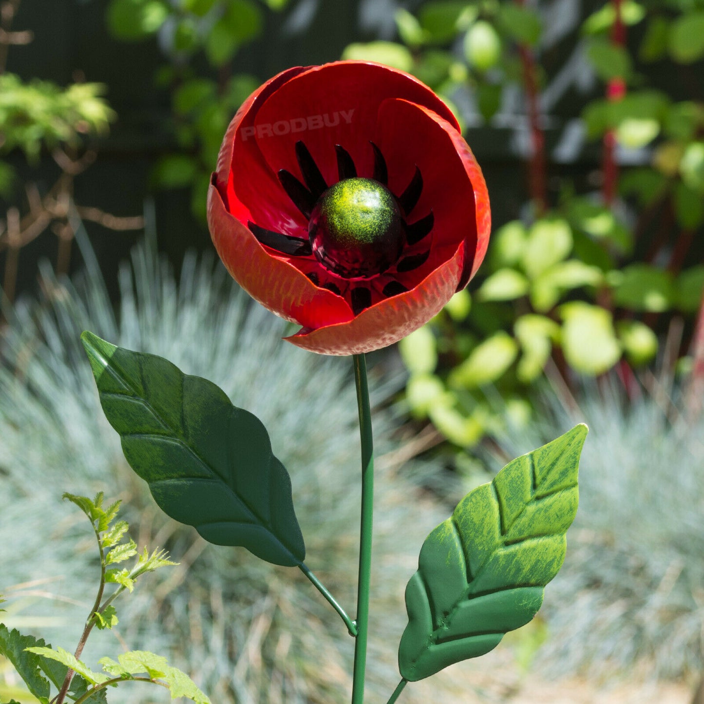 Large Metal Poppy Garden Stake Ornament 82cm Tall
