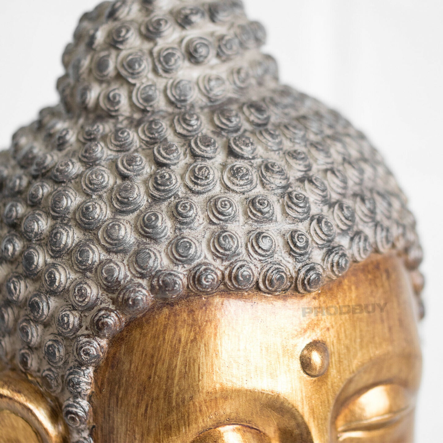 Buddha Head On Stand Ornament Distressed Gold Design