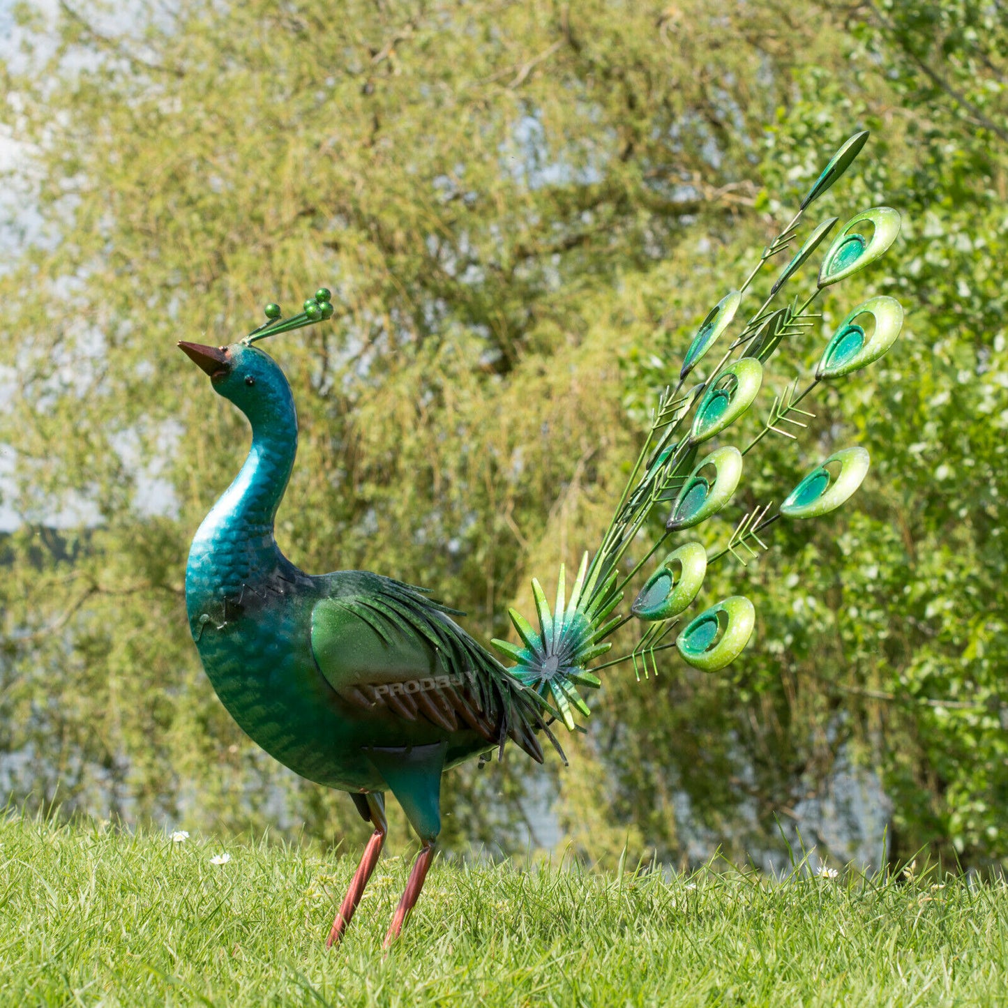 Large 56cm Green Metal Peacock Garden Ornament