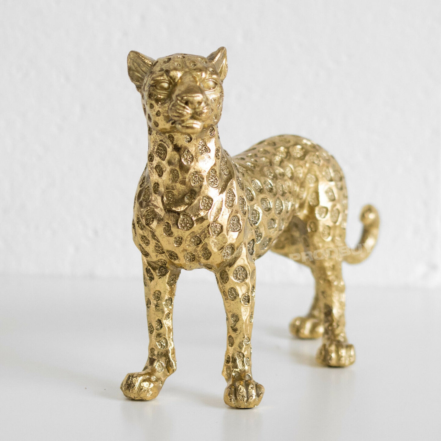 Gold Standing Resin Leopard 20cm Wild Cat Ornament
