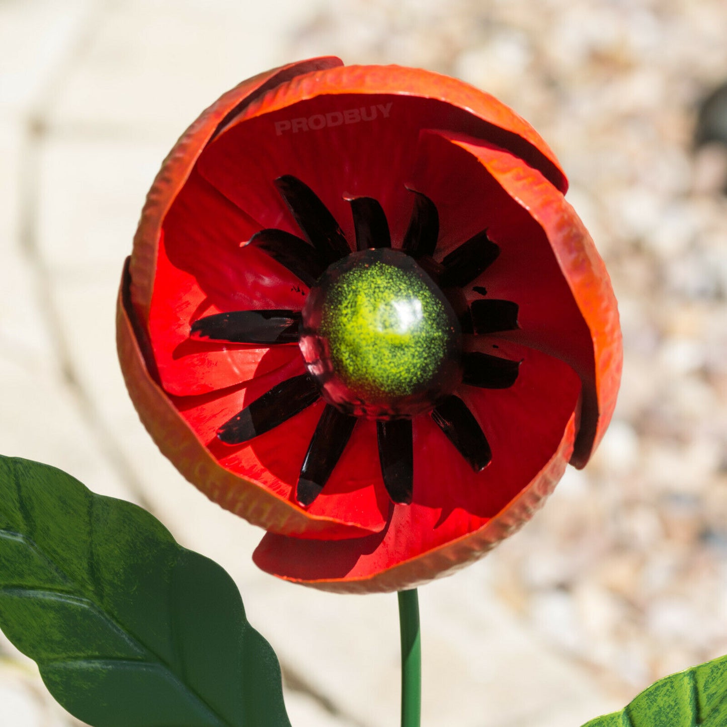 Large Metal Poppy Garden Stake Ornament 82cm Tall