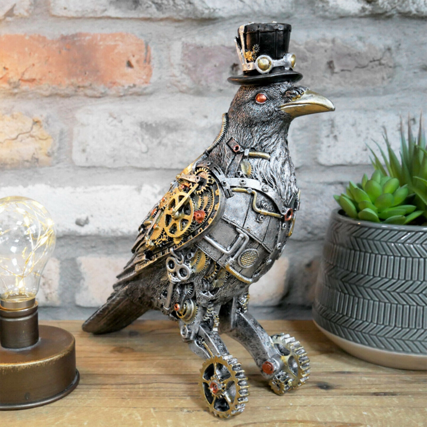 Steampunk Bird Ornament Freestanding Industrial Style Crow With Top Hat