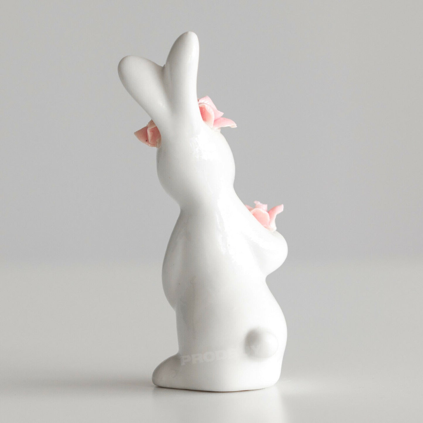 Mini White Porcelain Rabbit with Pink Flowers 9cm Ornament